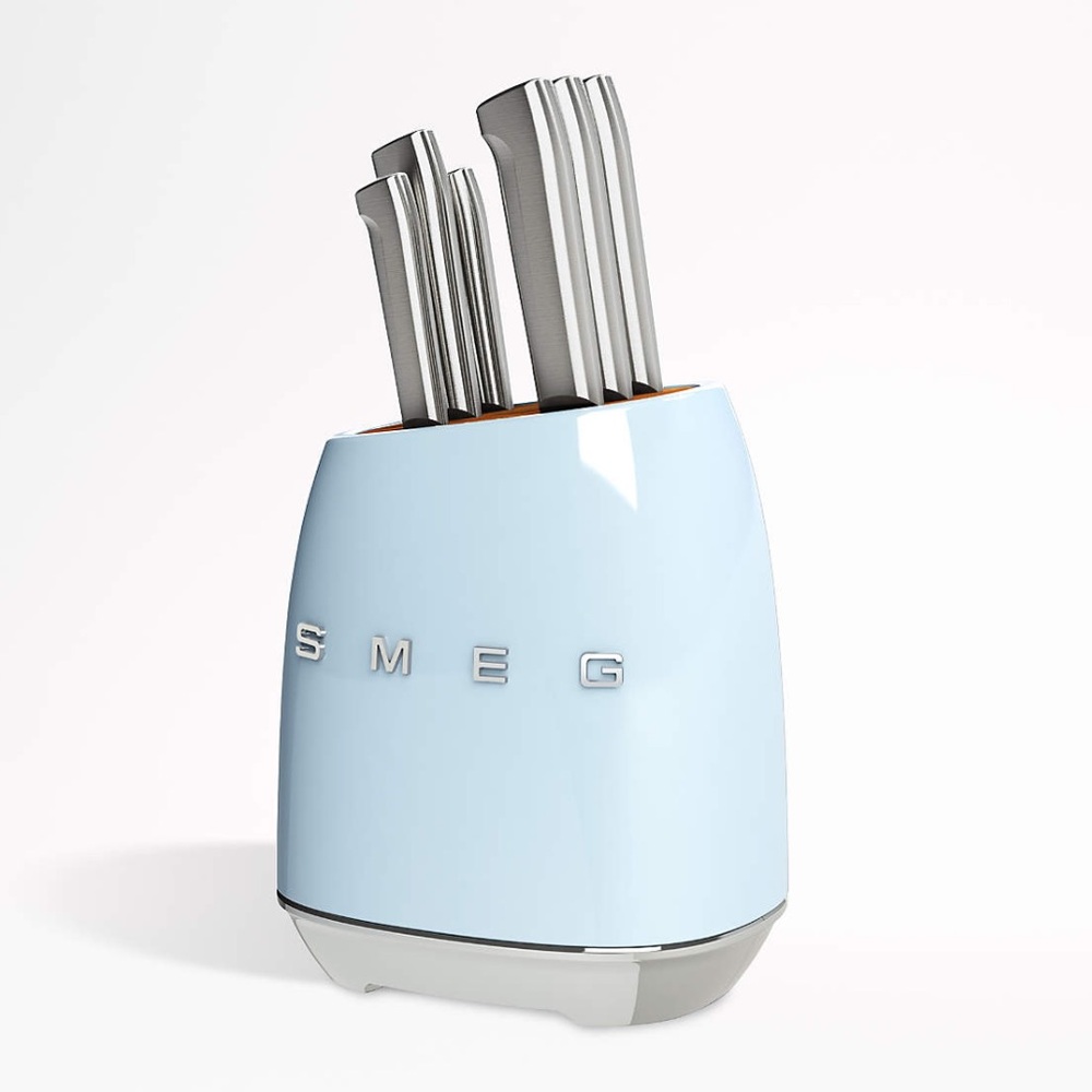 SMEG Pastel Blue Knife Block Set